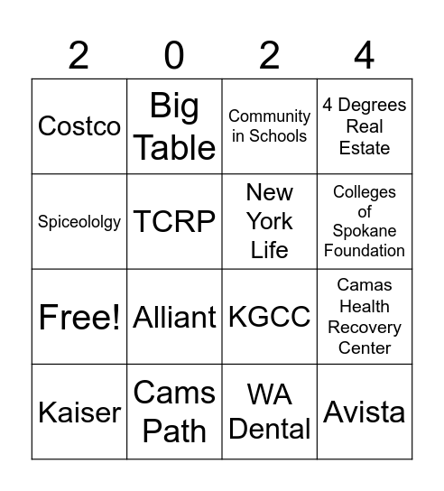 Kalispel Benefits Fair Bingo Card