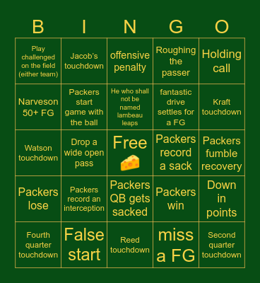Week 4 vs Vikings Bingo Card