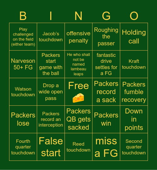 Week 4 vs Vikings Bingo Card