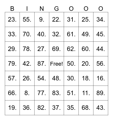 Irregular Verbs Bingo Card