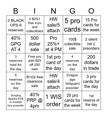 PRO WEEK:Electric boogaloo Bingo Card