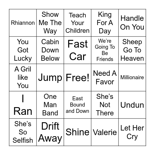 LMB 9/29 Bingo Card