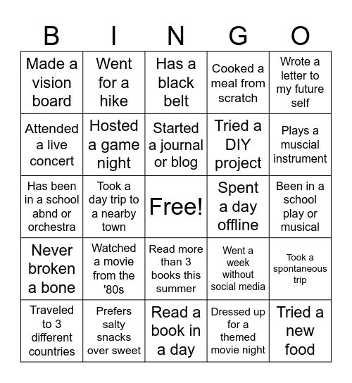 Name: Bingo Card