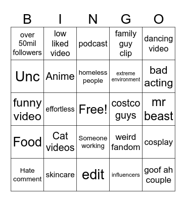 Untitled Bingo Card