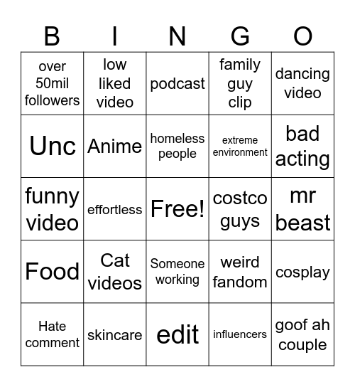 Untitled Bingo Card