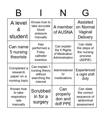 Human Bingo: Nursing Edition Bingo Card