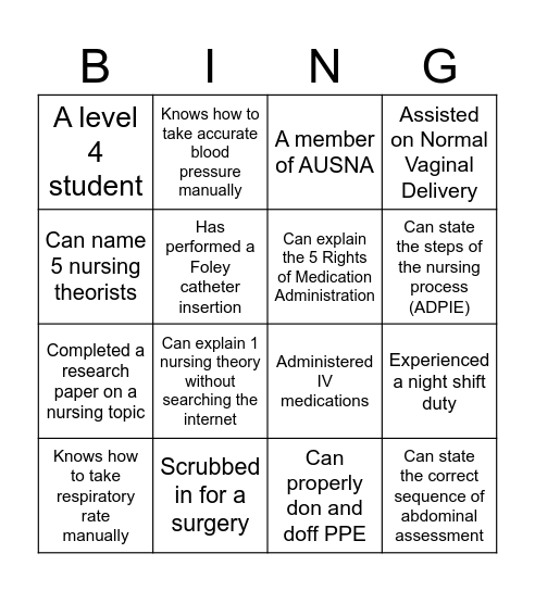 Human Bingo: Nursing Edition Bingo Card