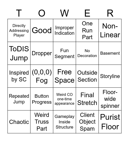 Tower Obby Bingo Card