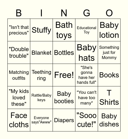 Baby Bingo Card