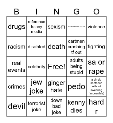 South Park Bingo Card