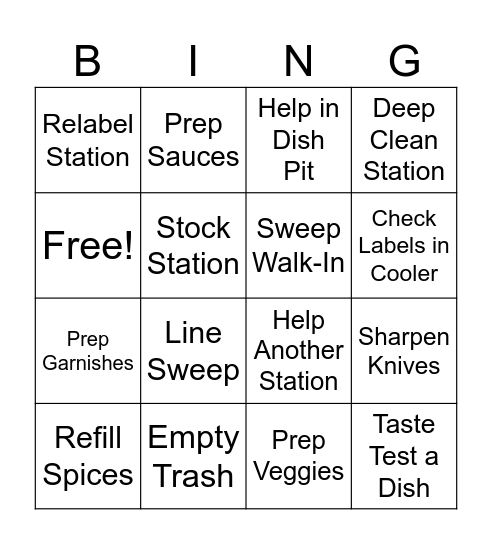 Houlihan's Kitchen Bingo Card