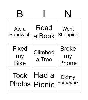 Past Bingo!! Bingo Card