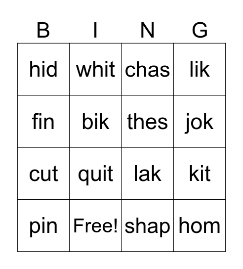 Magic "e" BINGO! Bingo Card