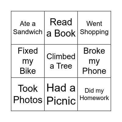 Past Bingo!! Bingo Card