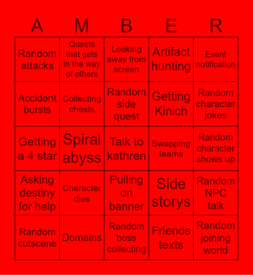 Genshin Impact Bingo Card