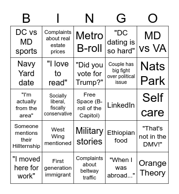 DC Love Is Blind Bingo Card