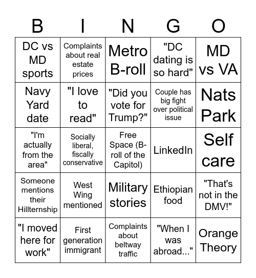DC Love Is Blind Bingo Card