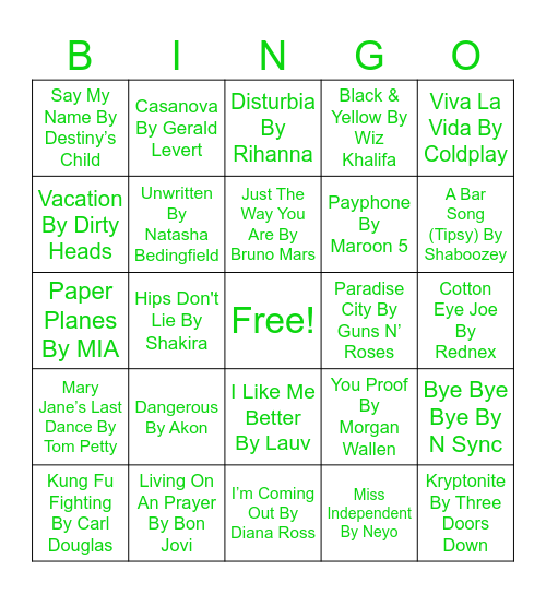 #1 Top Hits Musical Bingo Card