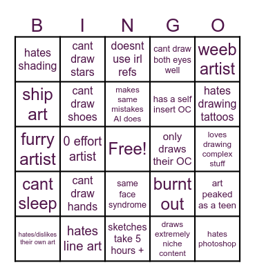 real artist bingo Card