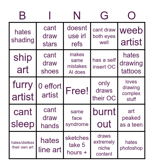 real artist bingo Card