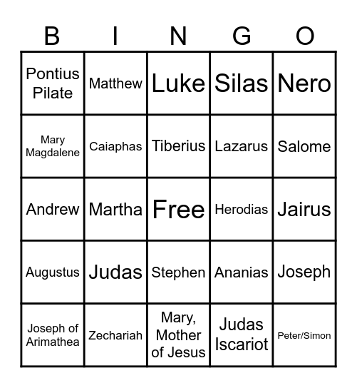 New Testament People Bingo Card