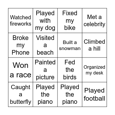 Past Bingo!! Bingo Card