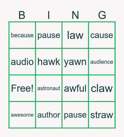 aw vs. au Bingo Card