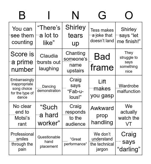 Strictly Bingo! Bingo Card