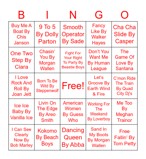 #2 Top Hits Musical Bingo Card