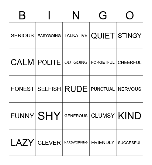 PERSONAL TRAITS Bingo Card