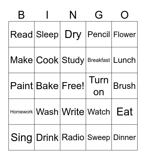 Simple Present Tense Bingo Card