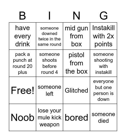 Micheal Zombies Bing Bingo Card