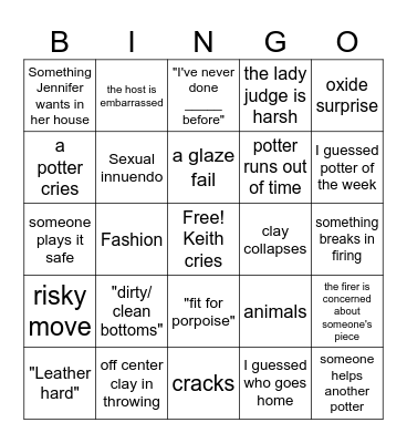 Great Pottery Throw Down Bingo- Eliana's Edition Bingo Card