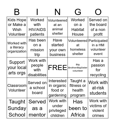 Employee Giving Boards Bingo Card