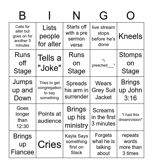 Michael on Stage Bingo Card