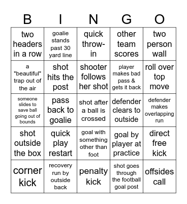 SOCCER Bingo Card