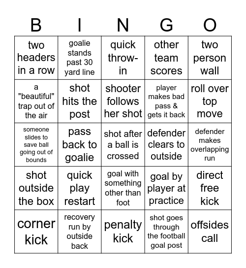 SOCCER Bingo Card