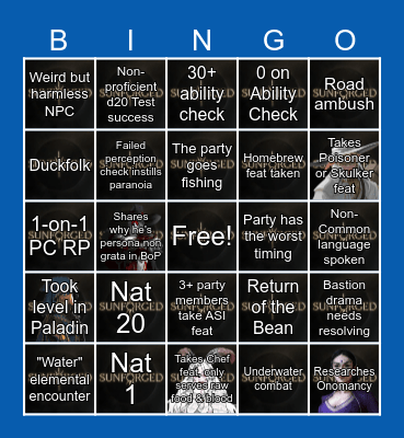 Sunforged Episode 43: The Mystery of Upchuck Lagoon Bingo Card