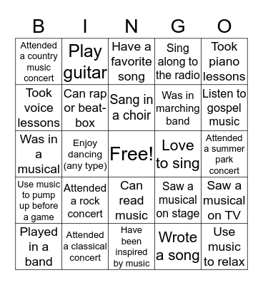 Music Bingo Card