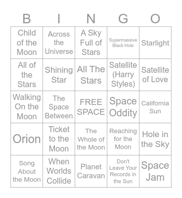 Music Bingo #54 Sun Moon and Stars Bingo Card