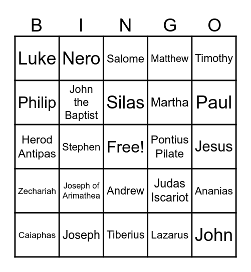 New Testament Figures Bingo Card