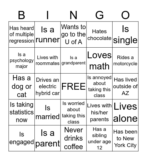 RESEARCH METHODS BINGO: Find someone who: Bingo Card