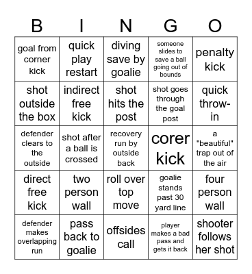 SOCCER Bingo Card