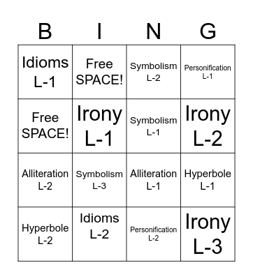 Figurative Language Bingo Card