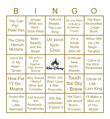 DISNEY SINGO! Bingo Card