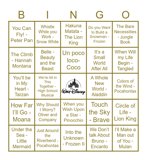 DISNEY SINGO! Bingo Card