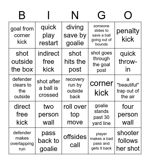 SOCCER Bingo Card