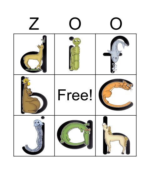 Zoo-Phonics Bingo Card