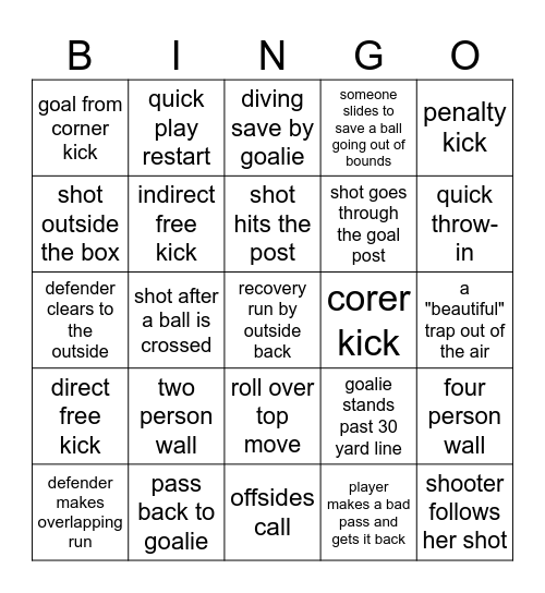 SOCCER Bingo Card