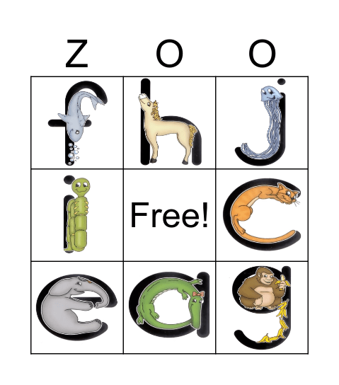 Zoo-Phonics Bingo Card